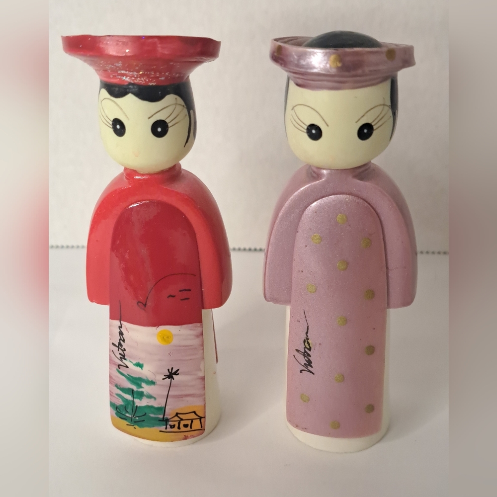 Vintage Hand Painted Vietnam Boy & Girl Figurines